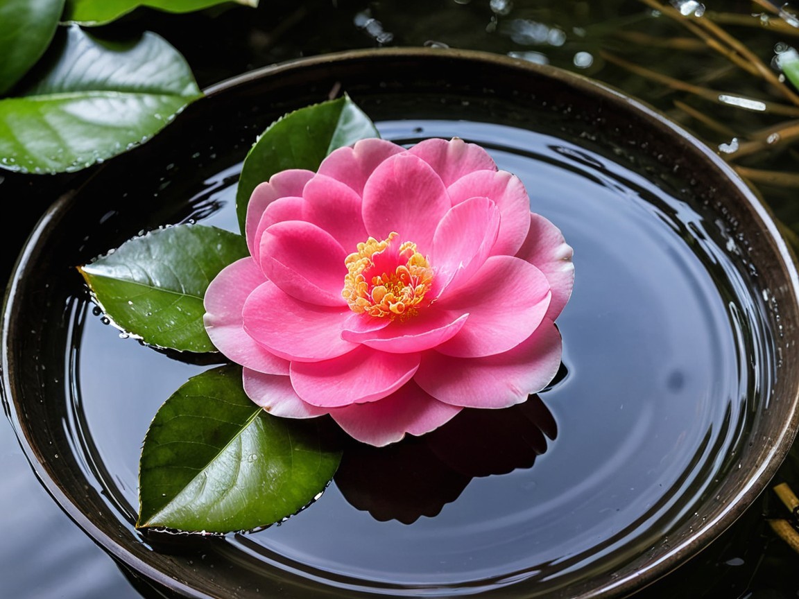 Vibrant Pink Lotus Flower on Still Pond Surface