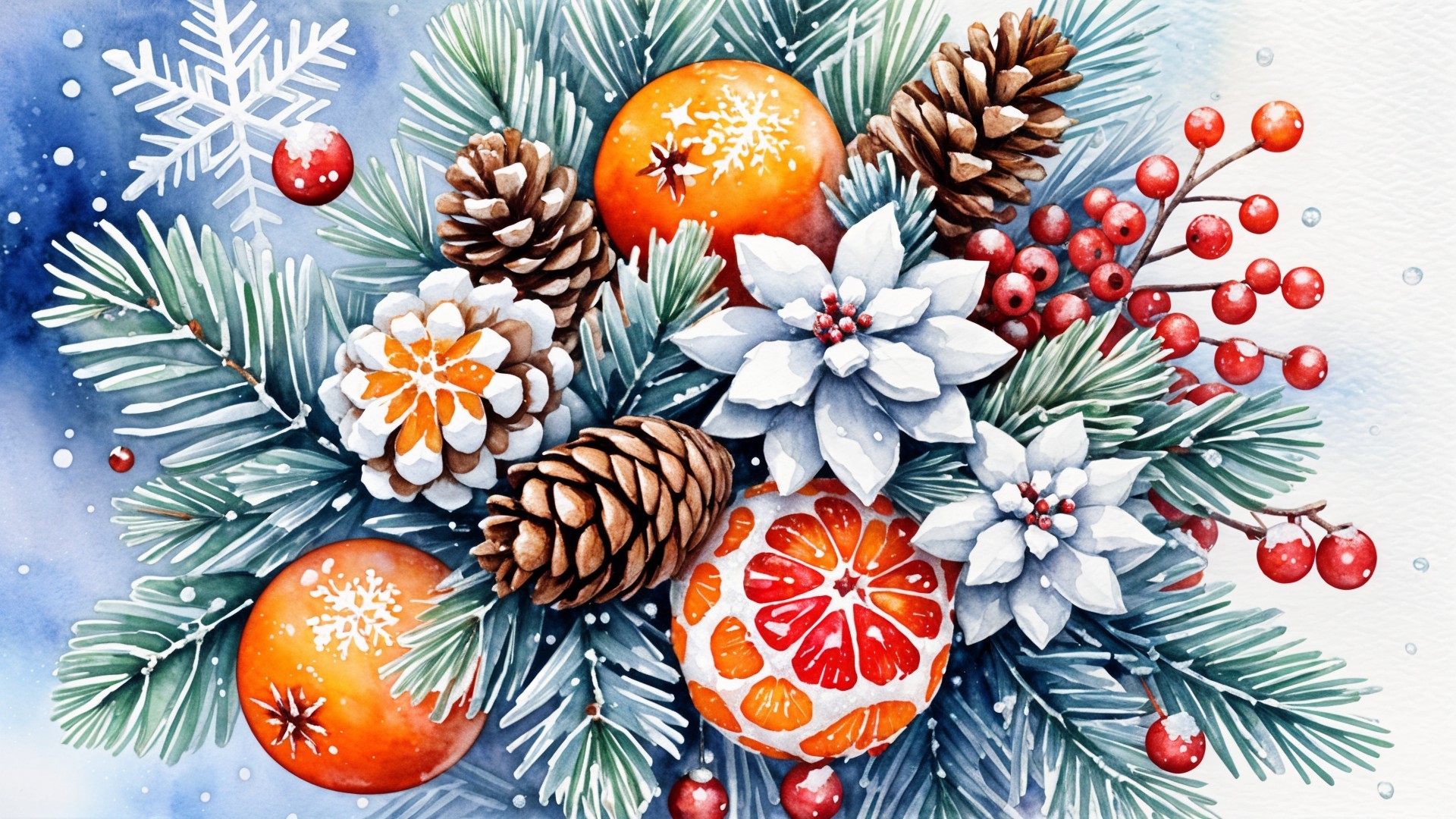 Festive Illustration of Pine Branches and Holiday Decor