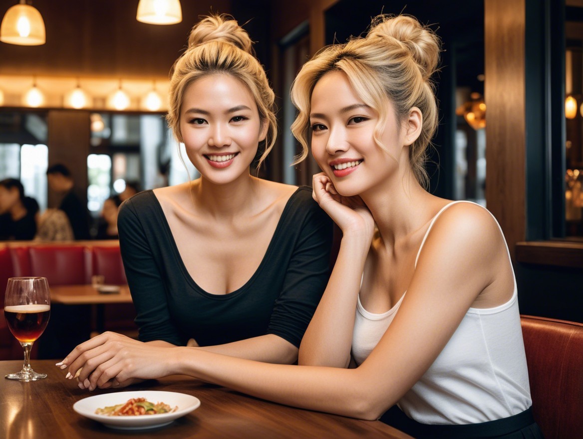 Cozy Restaurant Scene with Two Smiling Women