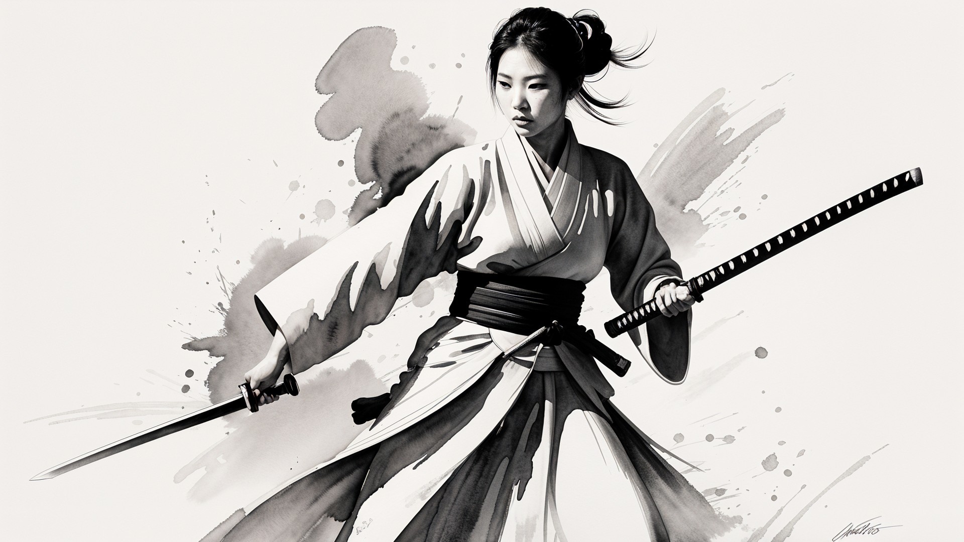 Female Samurai in Traditional Attire with Katana