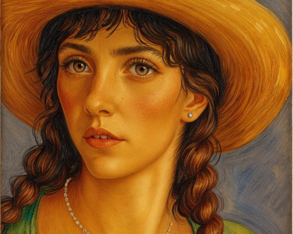 Young woman in straw hat with expressive eyes