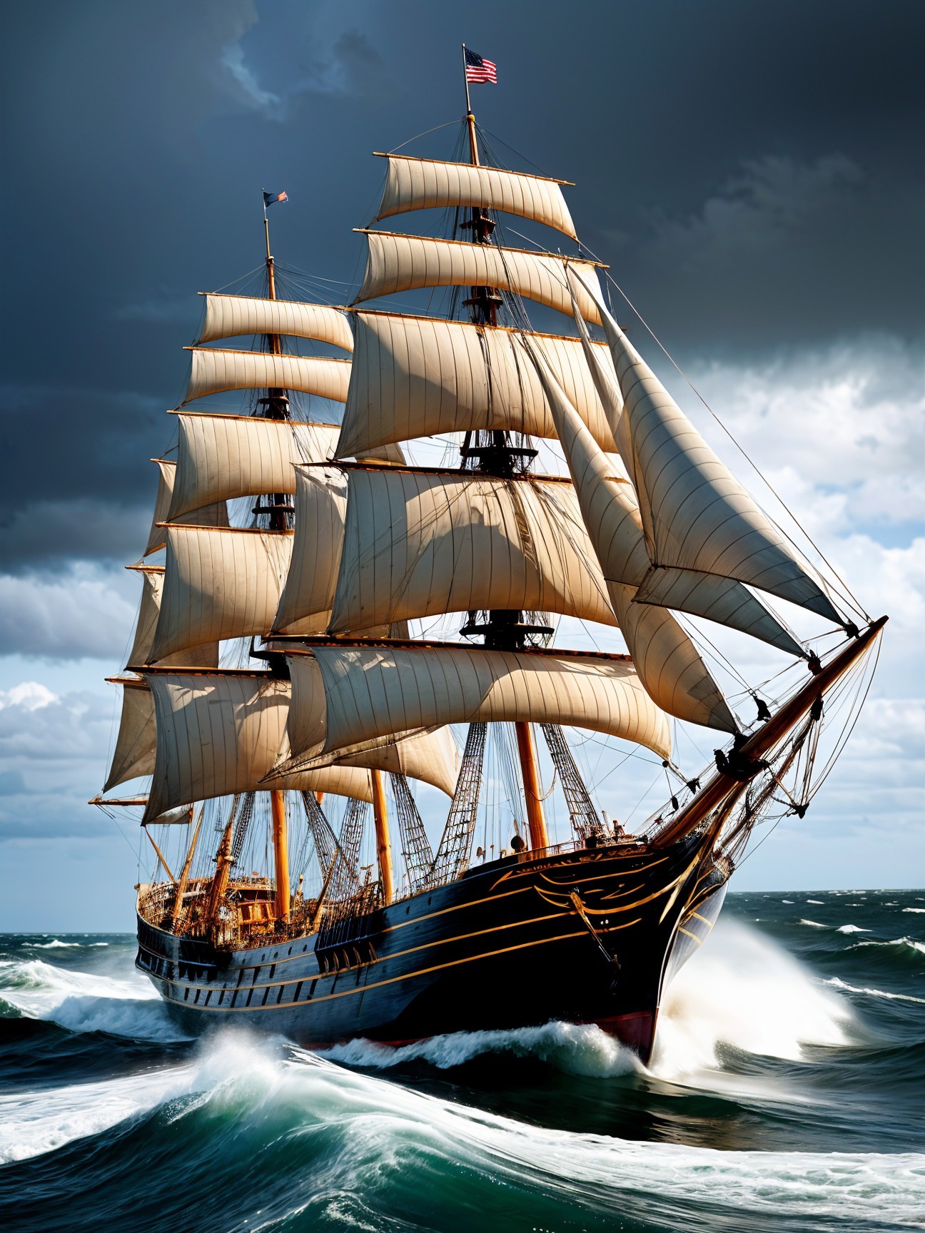 Majestic Tall Ship Navigating Turbulent Waters