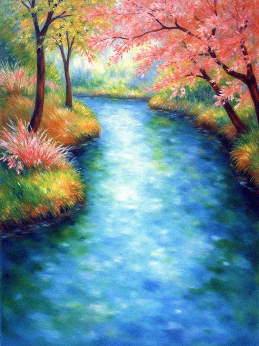 Serene Autumn Landscape with Flowing River and Foliage