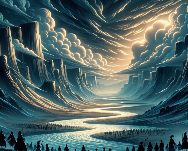 Silhouetted Figures in a Dramatic Valley Landscape