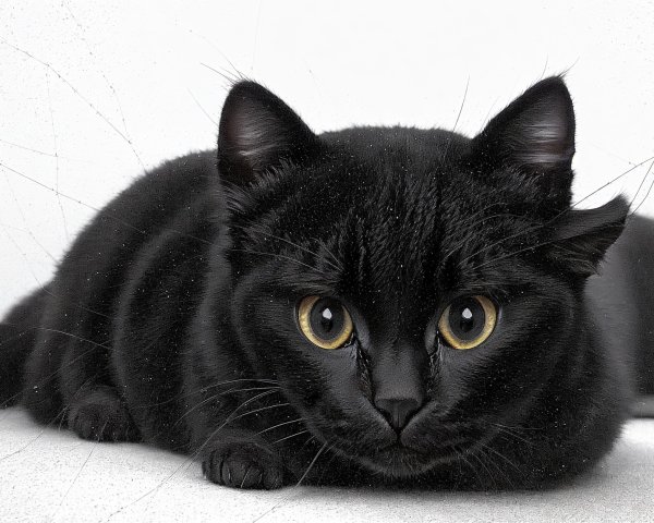 Cute Black Cat with Golden Eyes on White Background