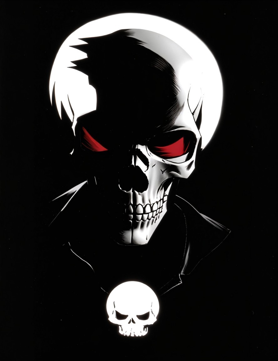 Menacing Skull with Red Eyes on Black Background