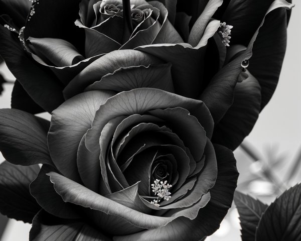 Close-Up of Black and White Roses with Water Droplets