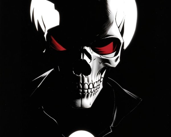 Menacing Skull with Red Eyes on Black Background