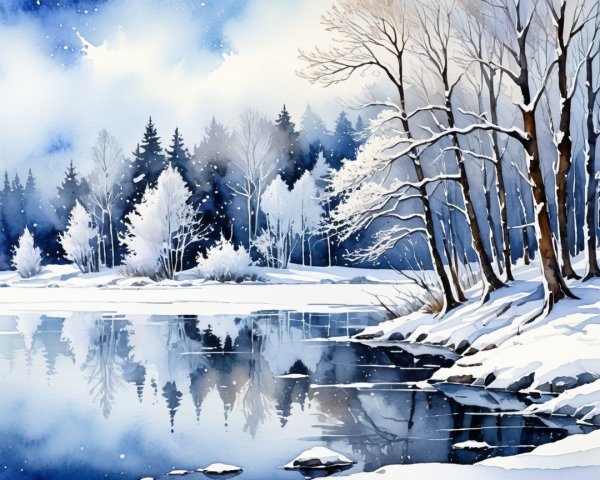 Serene Winter Landscape with Snow-Covered Trees