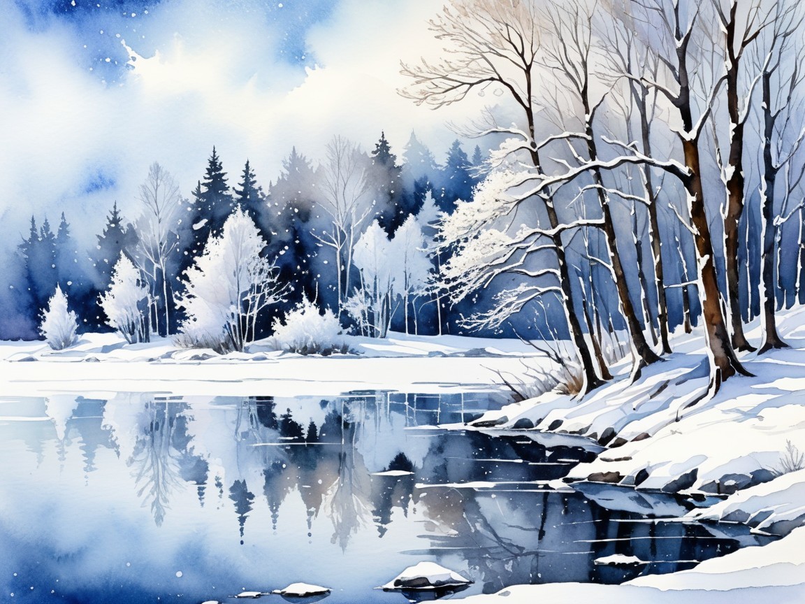 Serene Winter Landscape with Snow-Covered Trees