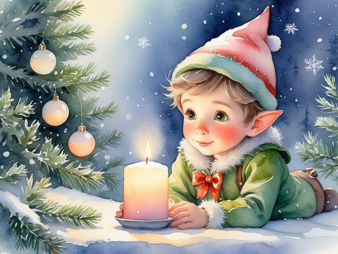 Young Elf in Festive Attire by Glowing Candlelight