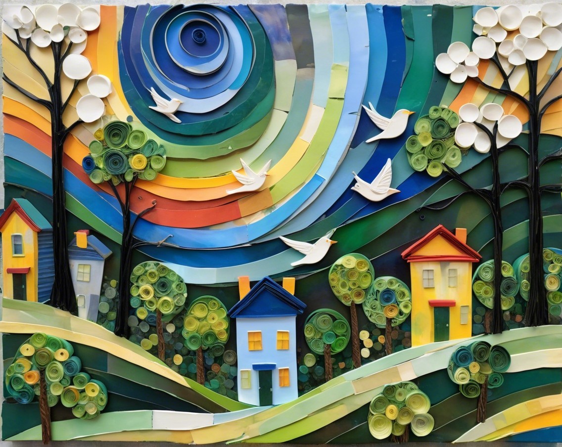 Vibrant Abstract Landscape with Paper Quilling Techniques