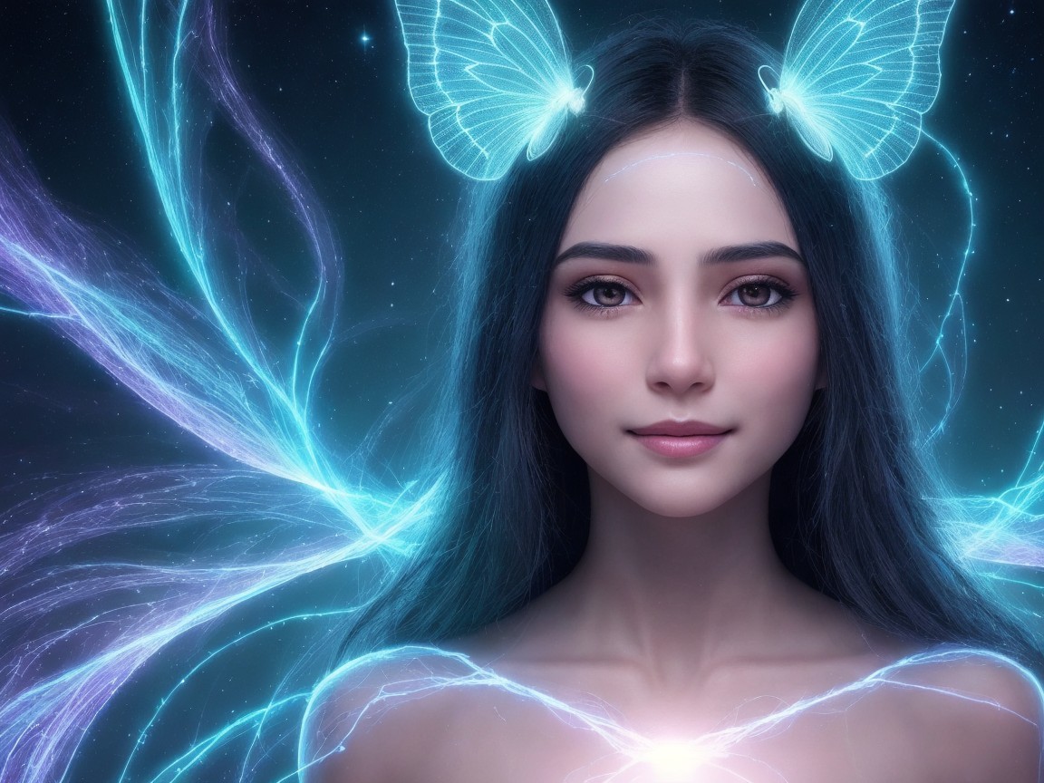 Serene Young Woman Surrounded by Ethereal Light
