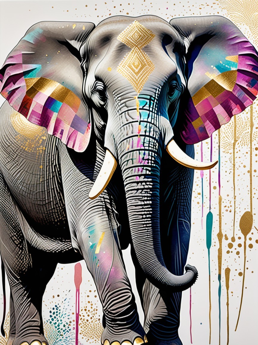 Vibrant Artistic Depiction of an Elephant with Patterns