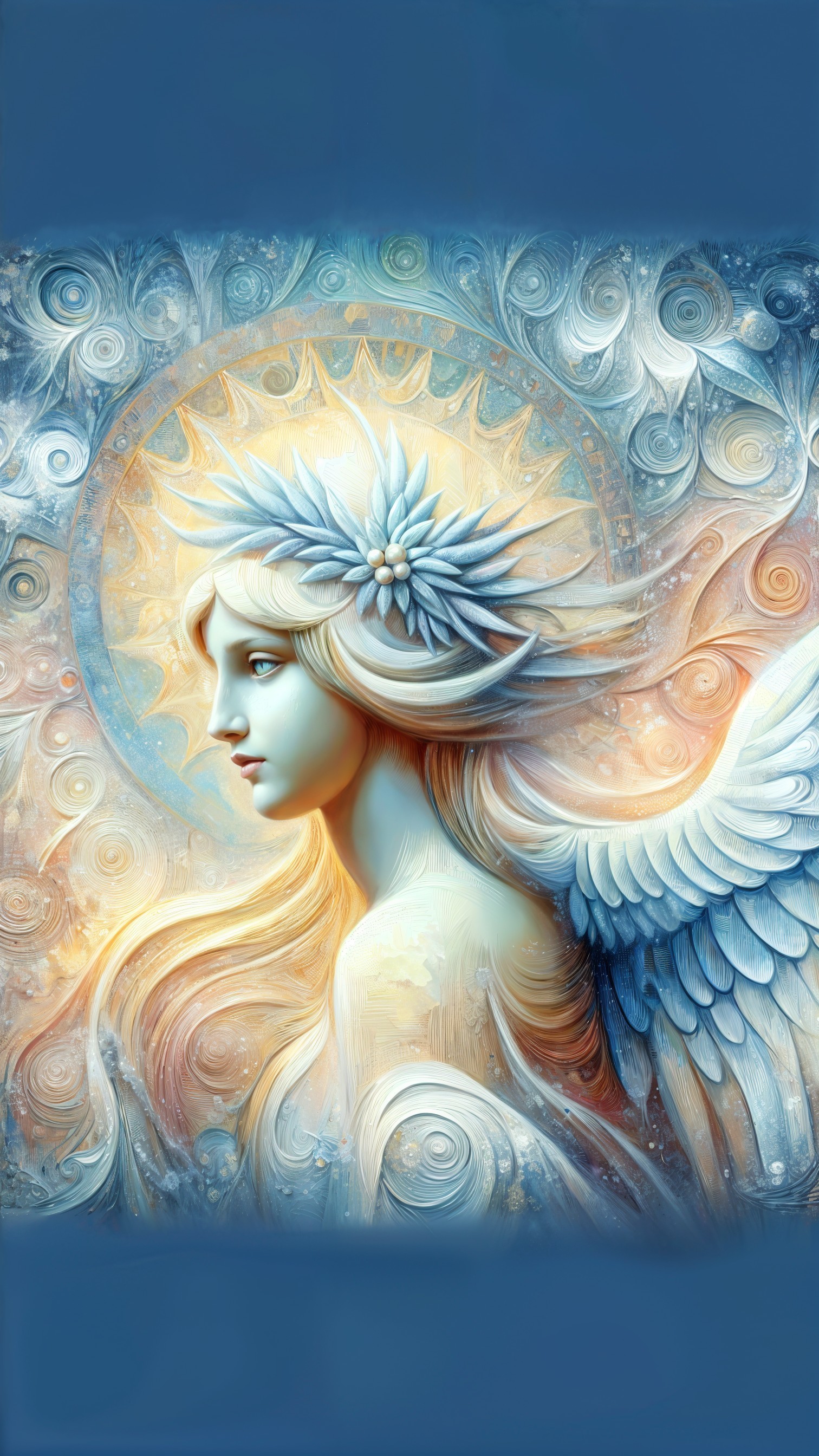 Angelic Figure with Flowing Hair and Elegant Wings