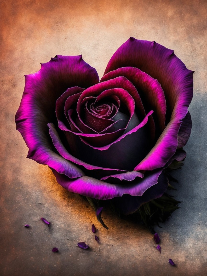 Heart-Shaped Purple and Black Rose with Petals