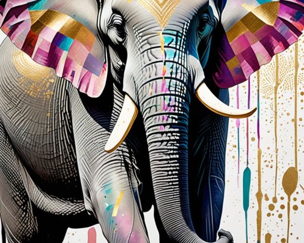 Vibrant Artistic Depiction of an Elephant with Patterns