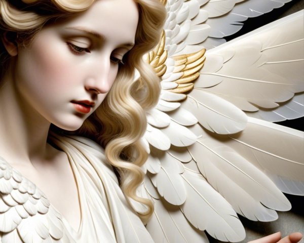 Angelic Woman with Feathered Details and Soft Waves