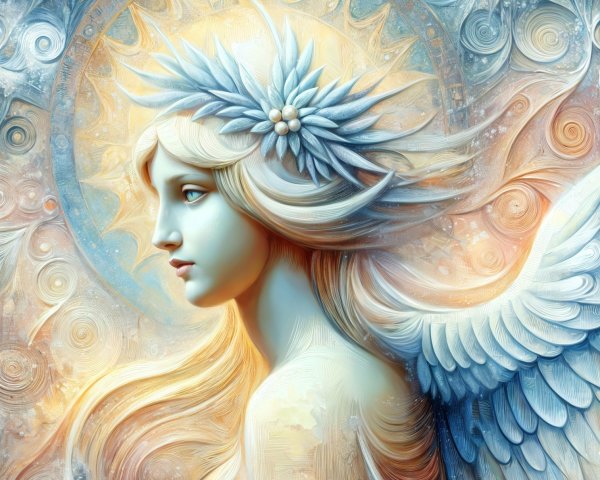 Angelic Figure with Flowing Hair and Elegant Wings