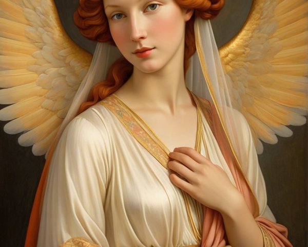 Serene Woman with Red Hair and Angelic Wings