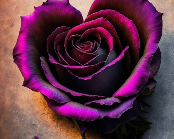 Heart-Shaped Purple and Black Rose with Petals