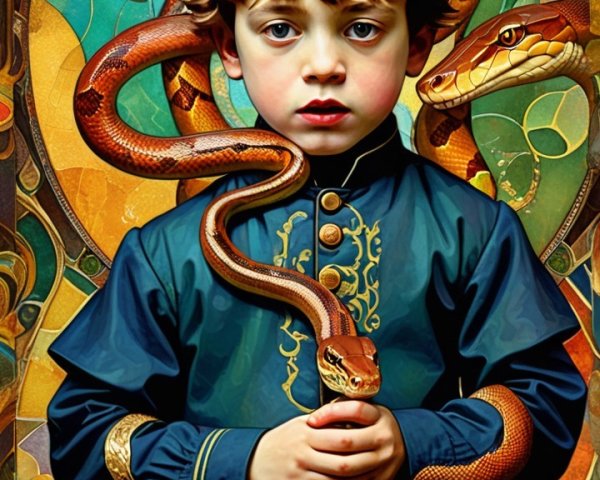 Digitally Painted Portrait of a Boy with Snakes