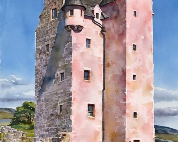 Charming Pink Tower House in Serene Rural Setting