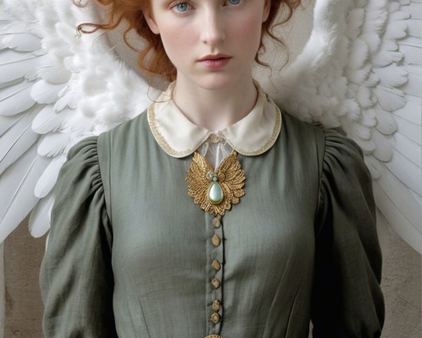 Portrait of a Young Woman in Sage Green Dress