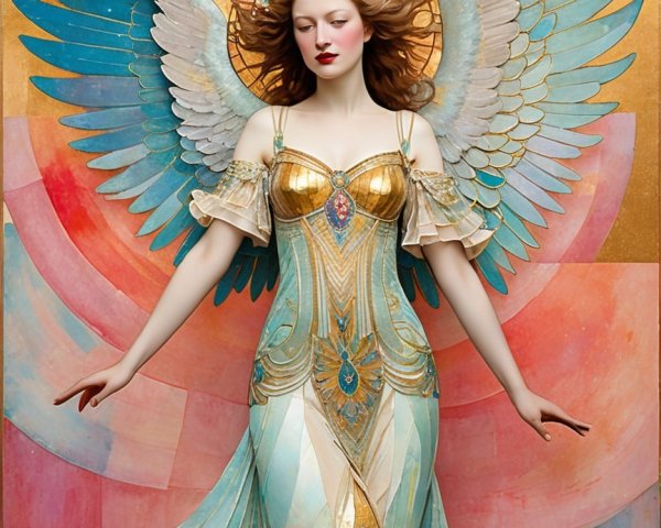 Majestic figure with ethereal wings and flowing gown