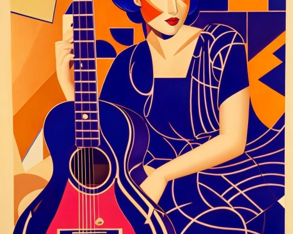 Vibrant Illustration of Woman with Acoustic Guitar