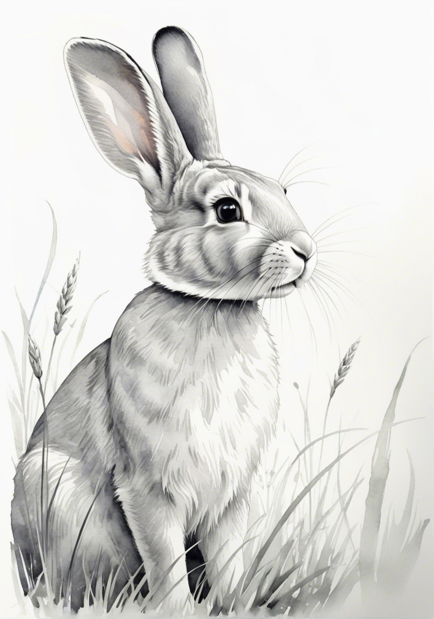 Detailed Illustration of a Rabbit in a Field