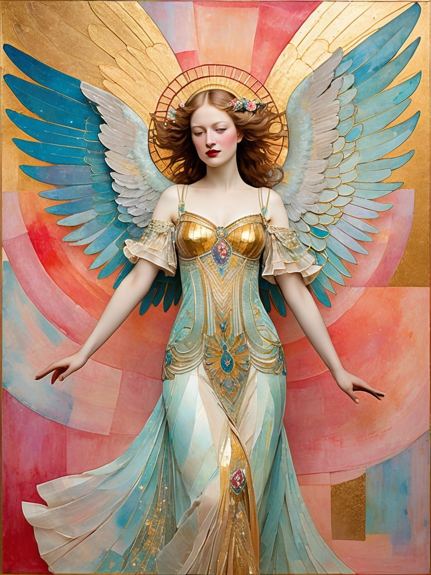 Majestic figure with ethereal wings and flowing gown