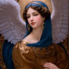 Serene Angelic Figure with Multicolored Hair and Wings
