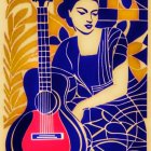 Vibrant Illustration of Woman with Acoustic Guitar
