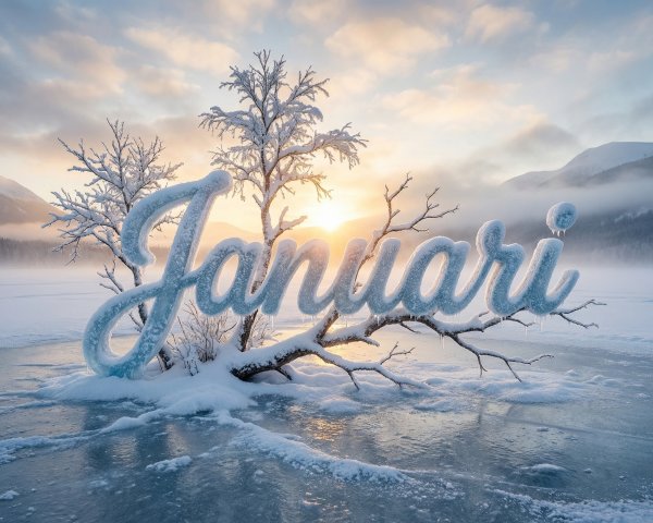 Surreal Winter Landscape Featuring Ice Sculpted "January