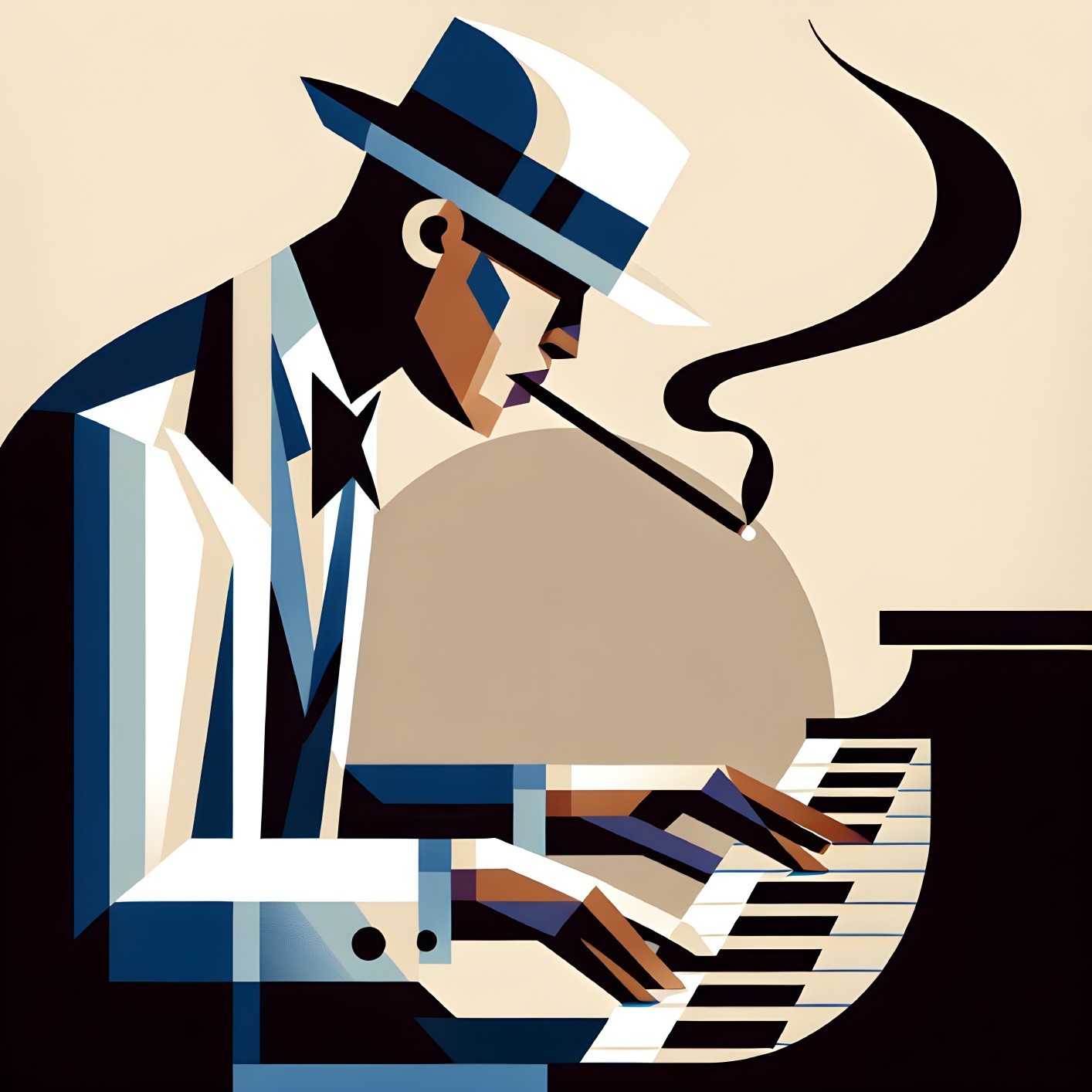 Stylish Musician in White Suit at Grand Piano