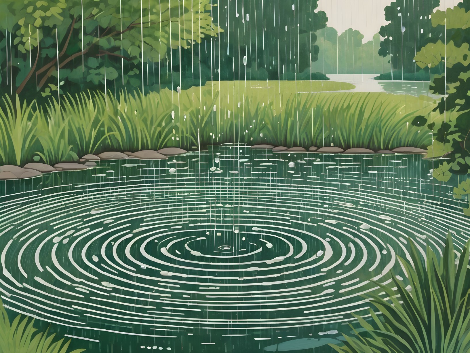 Serene Landscape with Pond and Lush Greenery