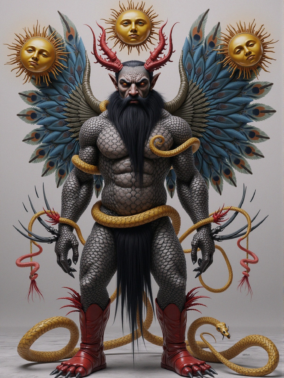 Muscular Creature with Scaled Skin and Feathered Wings