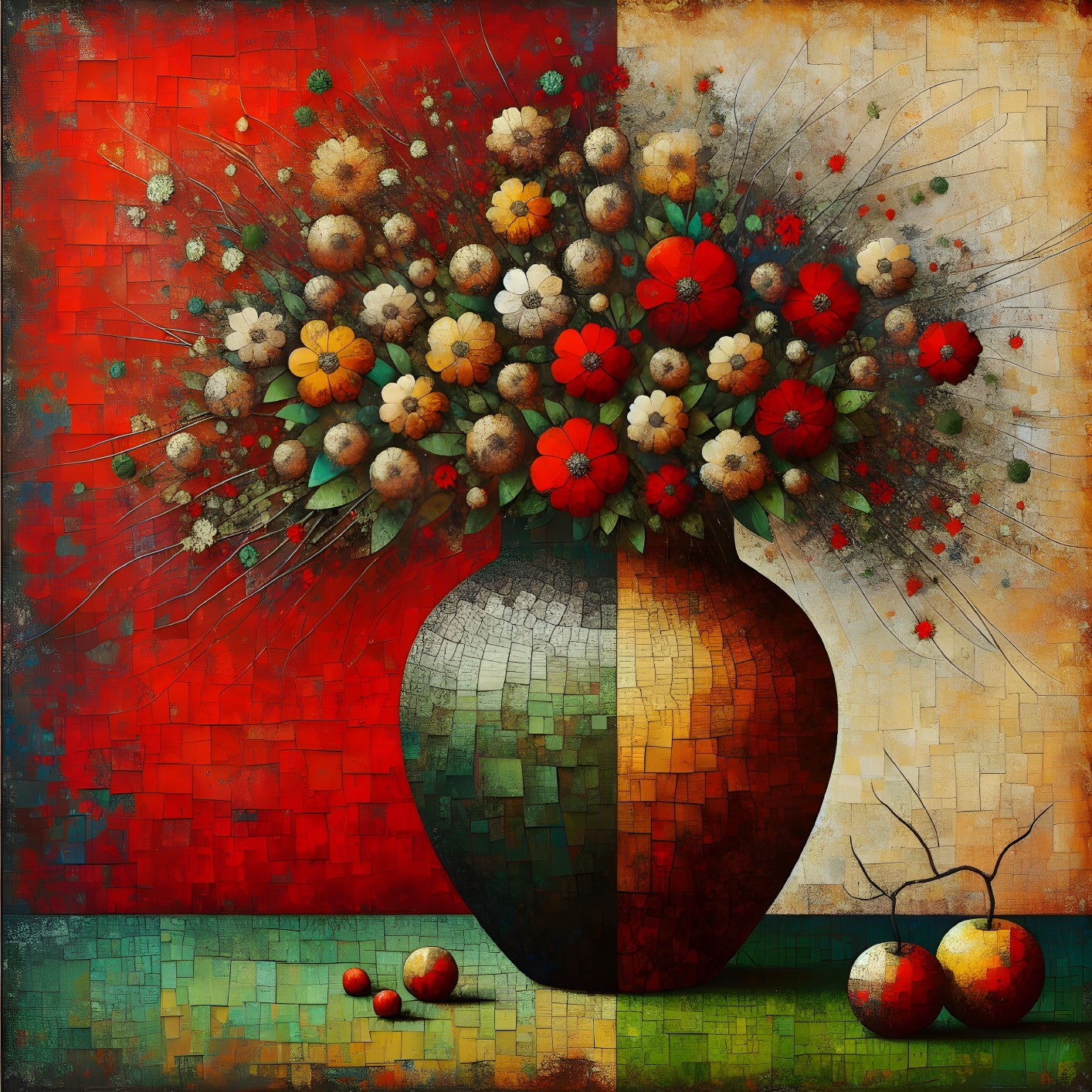 Abstract Artwork of Vase with Colorful Flowers
