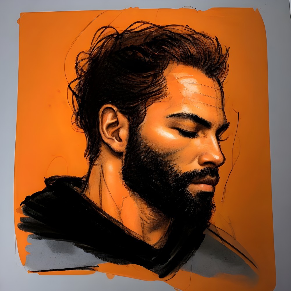 Portrait of a Man with Beard on Vibrant Orange Background