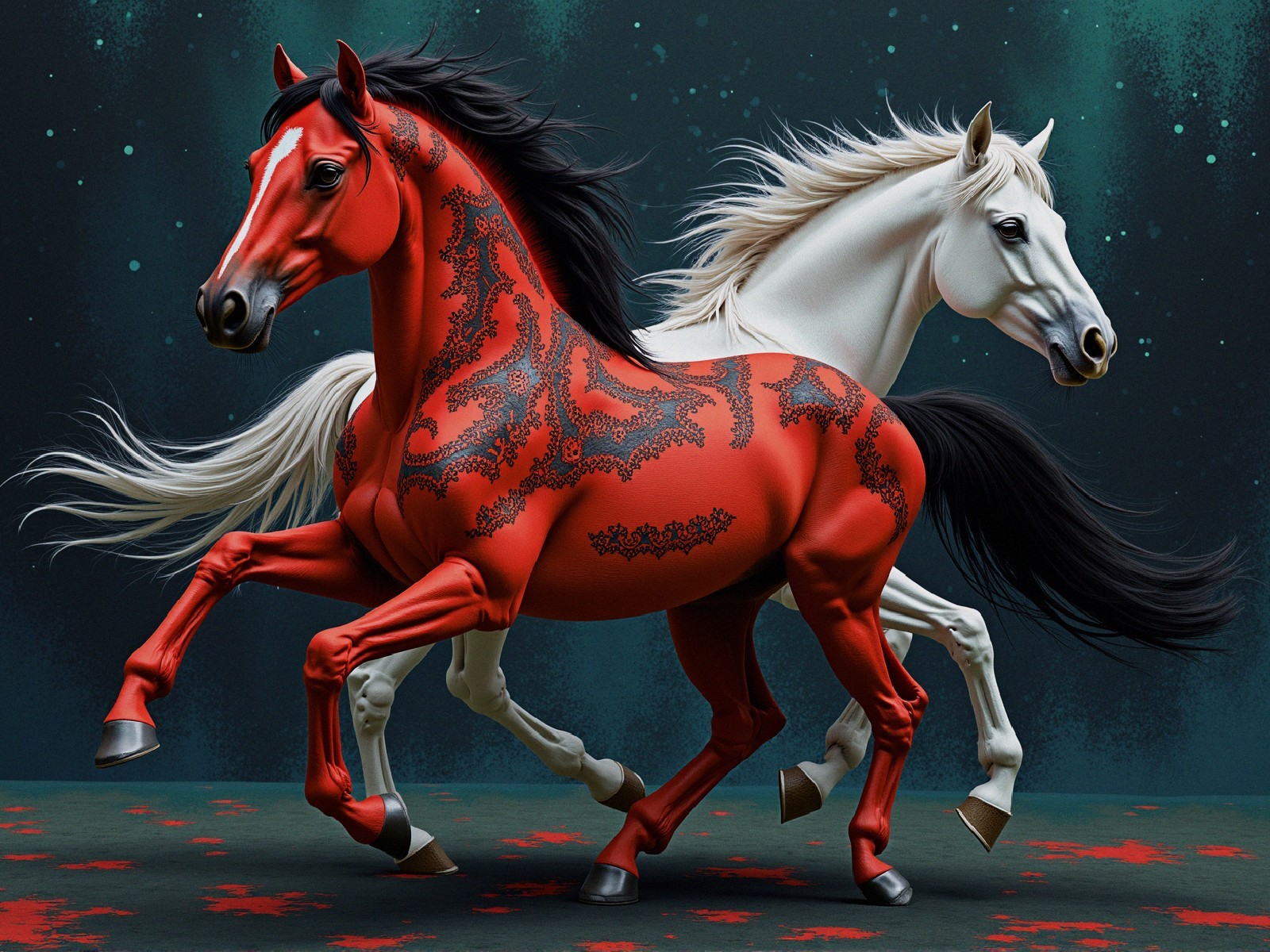 Horses in Motion Against a Starry Background