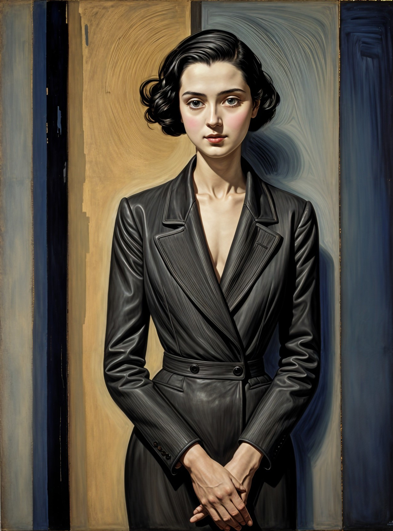 Elegant Young Woman in Tailored Black Suit
