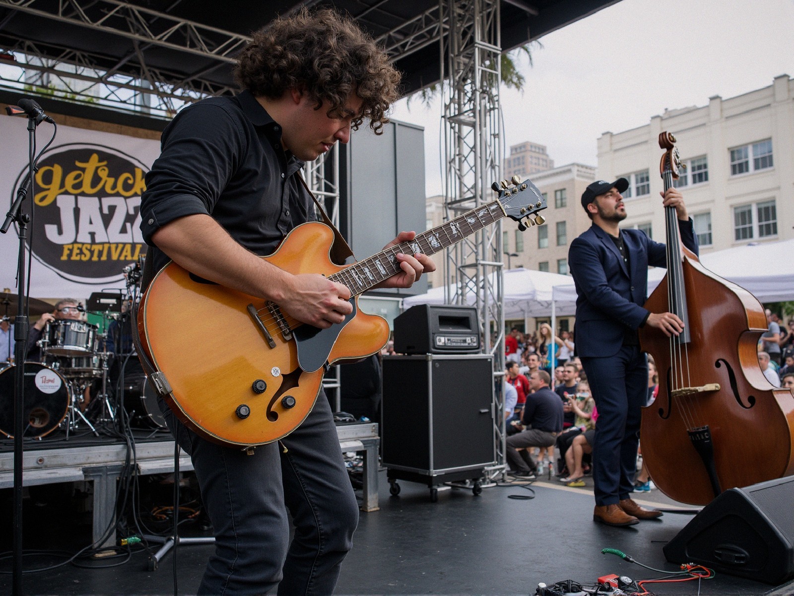 Jazz Festival Scene with Guitar and Bass Musicians