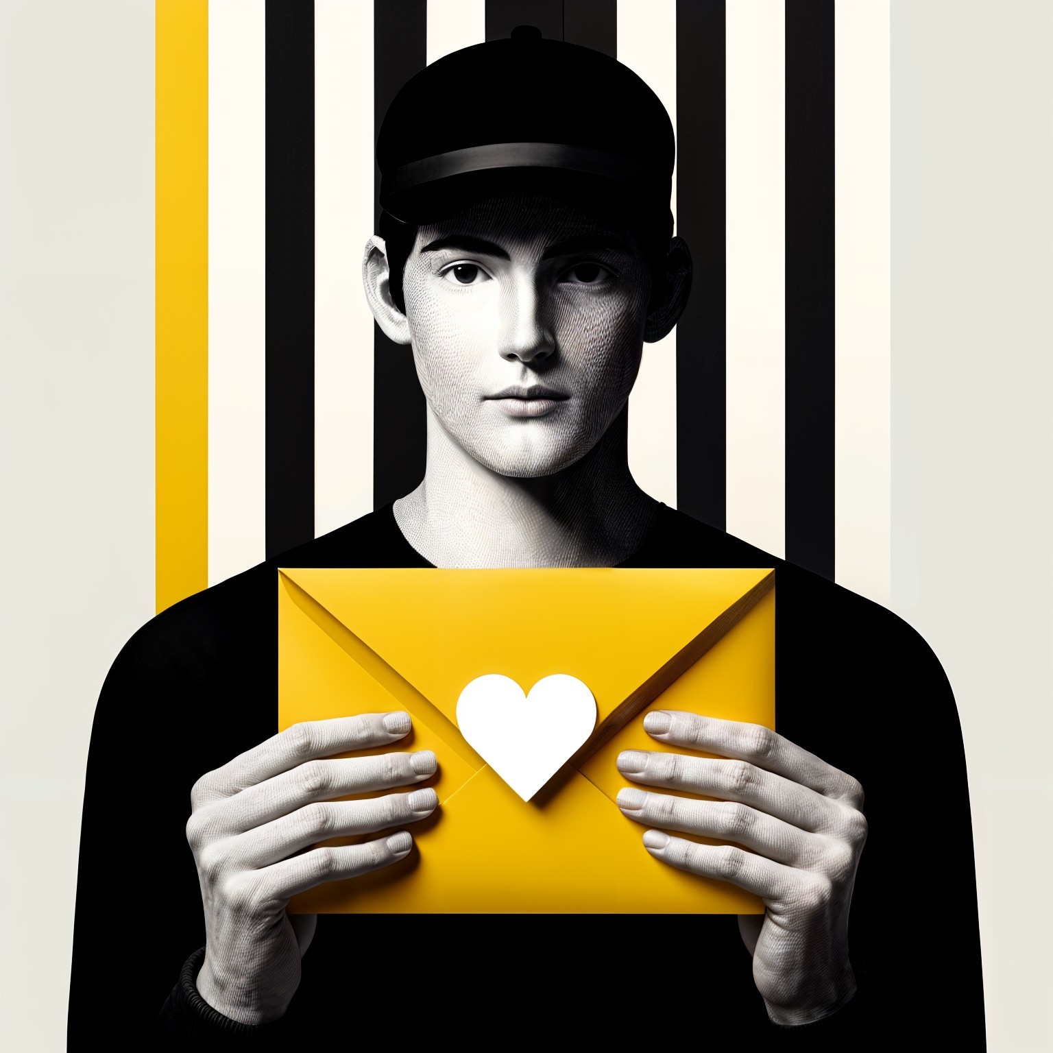 Monochromatic Illustration of Young Man with Yellow Envelope