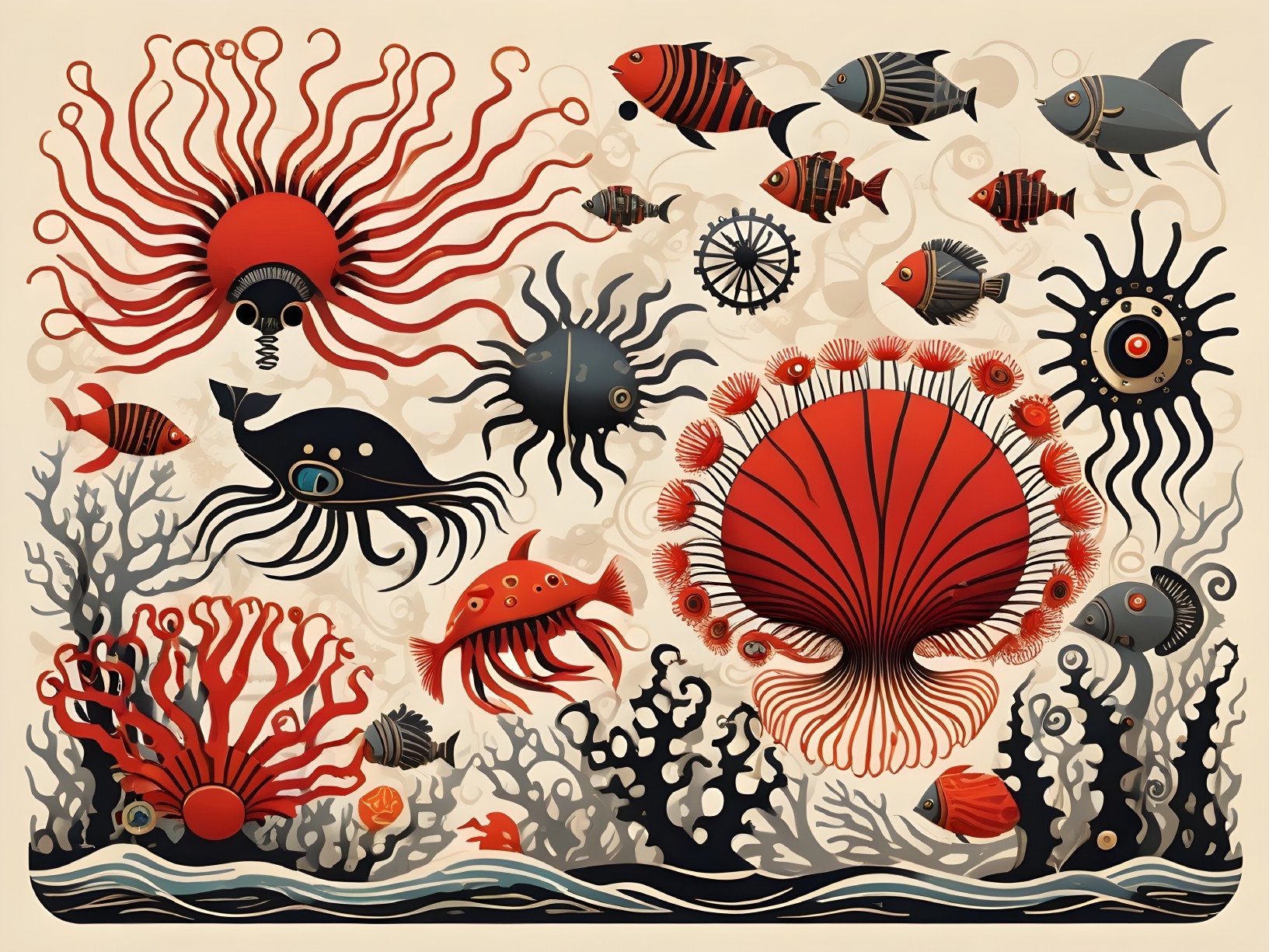 Vibrant Underwater Scene with Marine Life and Coral