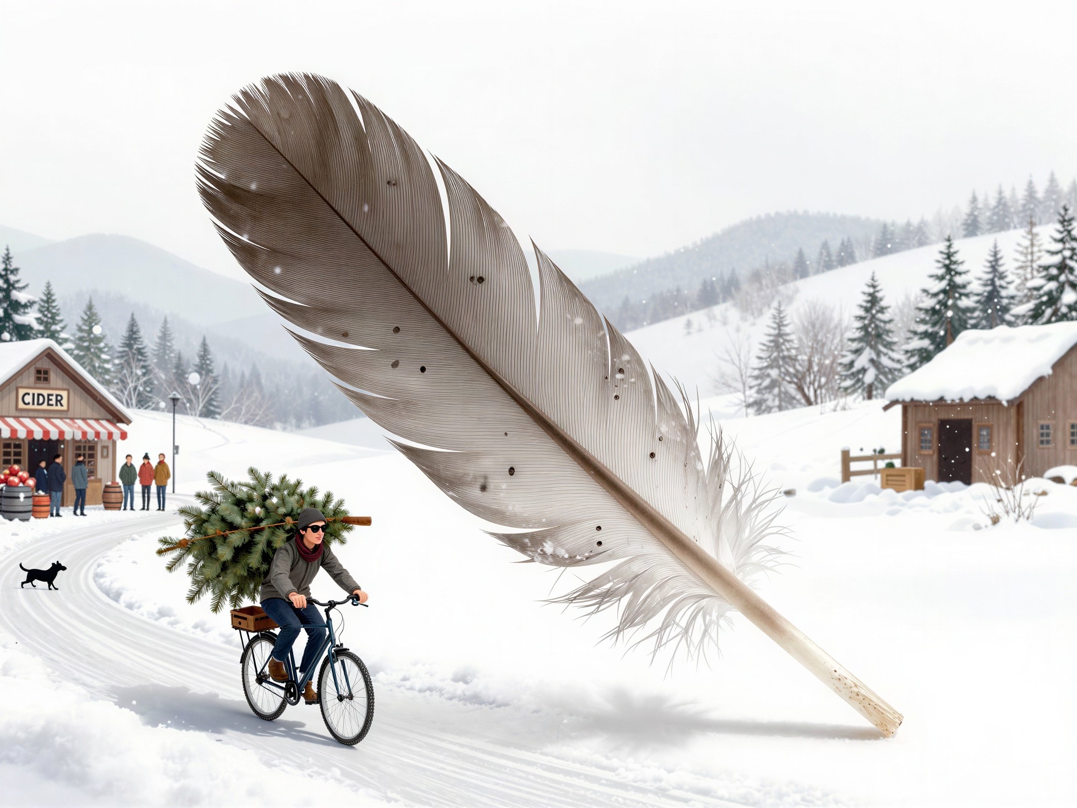Digital Illustration of Bicycle Ride with Christmas Tree