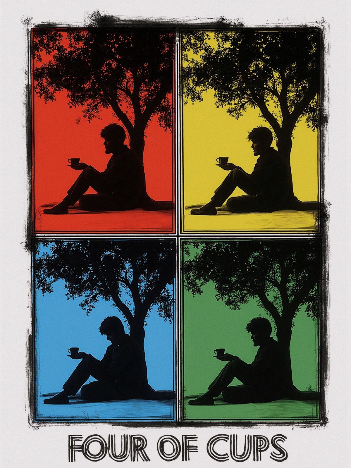 Stylized Four of Cups Tarot Card Design Description