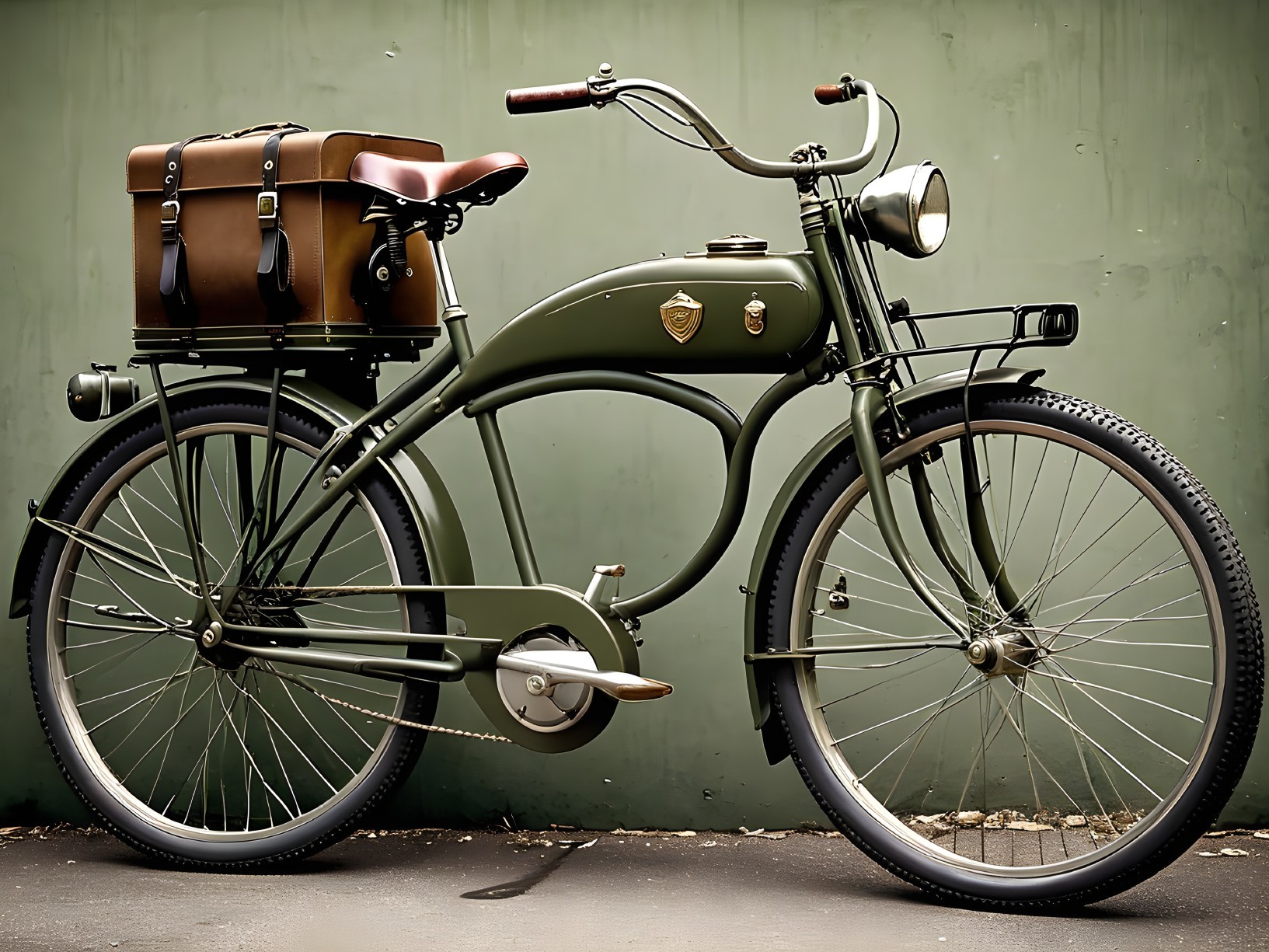 Vintage Olive Green Bicycle with Classic Design Features