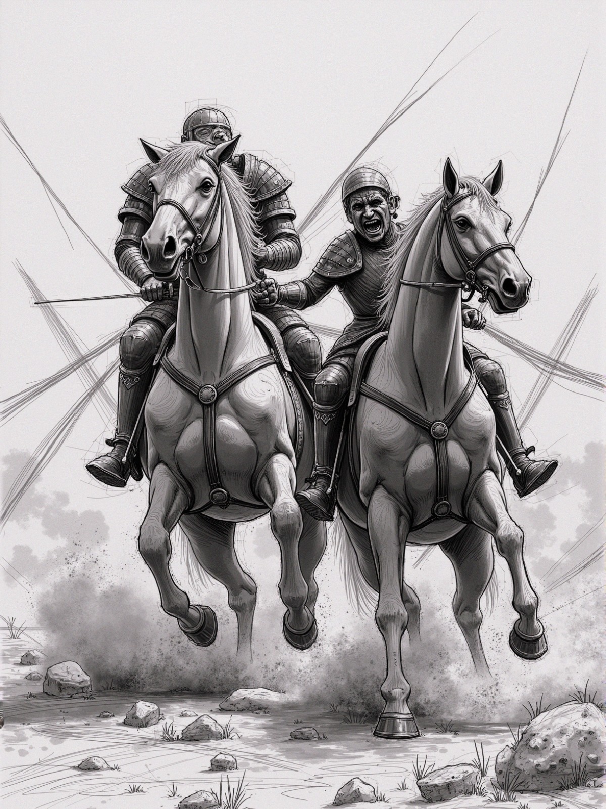 Armored Knights Charging on Horses in Battle Scene
