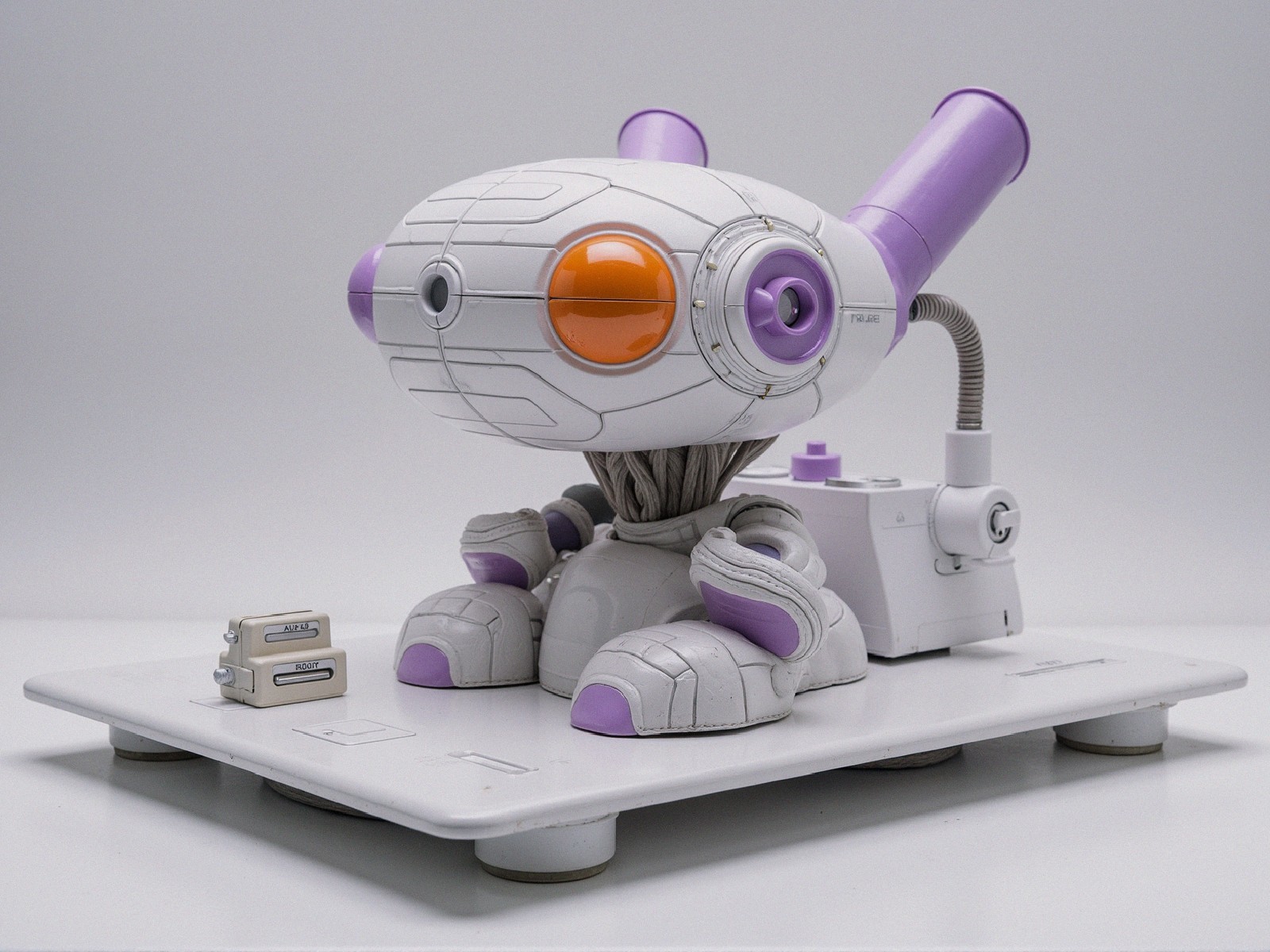Whimsical Robot Design with Purple and Orange Accents